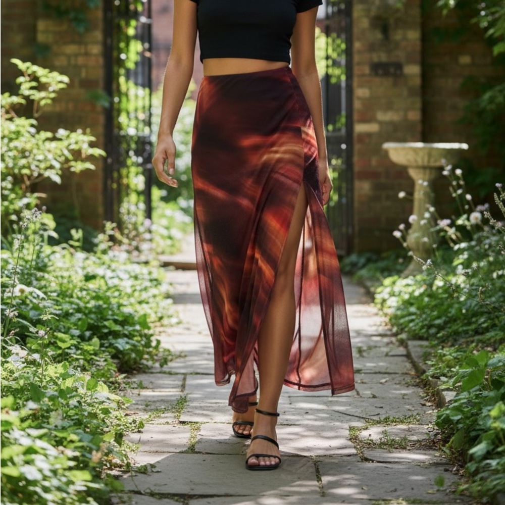 NWT Windsor Fiery Red and Black Maxi Skirt